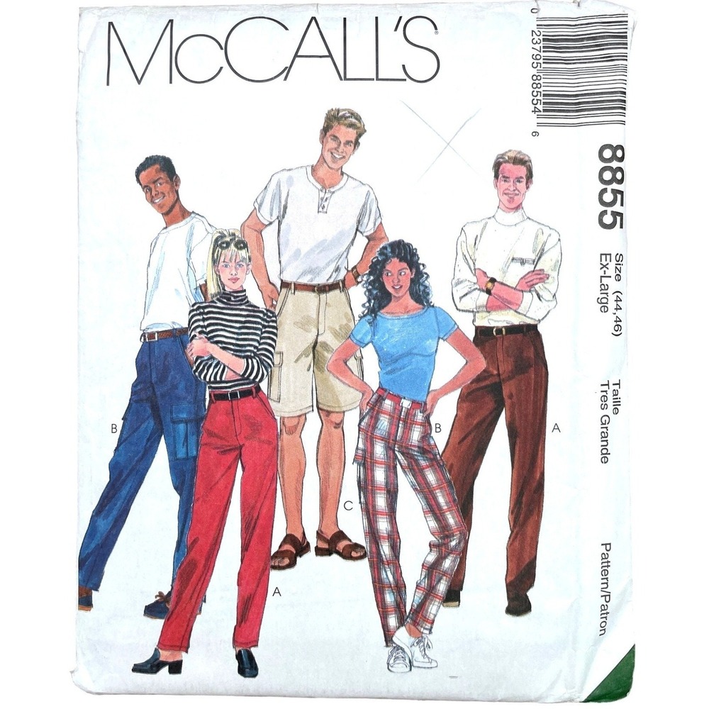 McCalls Sewing Pattern 8855 Pants Shorts Unisex Adult Size 44-46